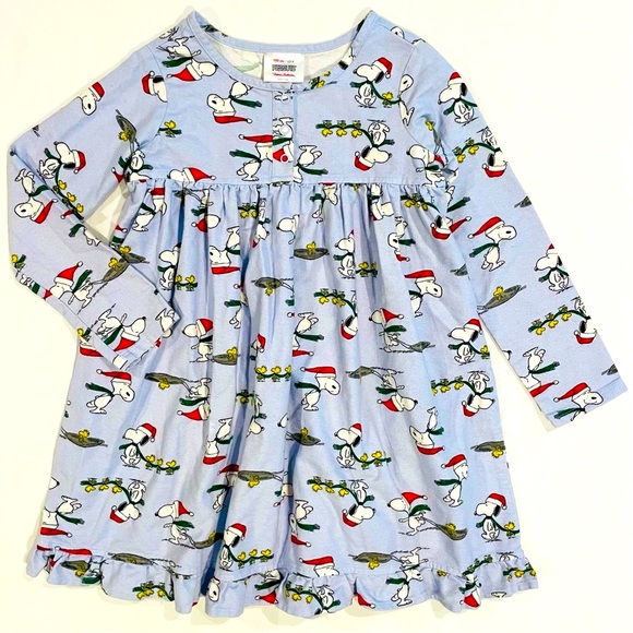Hanna Andersson Peanuts Flannel Nightgown Girls 4 100 cm Festive Snoopy Pajamass - Picture 1 of 4